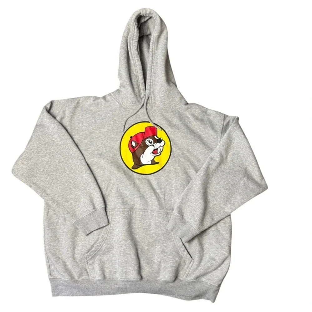 Buc-ees Long‎ Sleeve Pullover Beaver Logo Hoodie Sweatshirt Gray Adult Size 2X